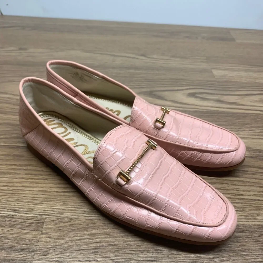 Sam Edelman‎ Lior Women's Slip-On Loafers 9.5 Pink Almond Toe Croc-Embossed
